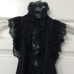 Vintage Albert Capraro Black Halter Dress w/ Lace